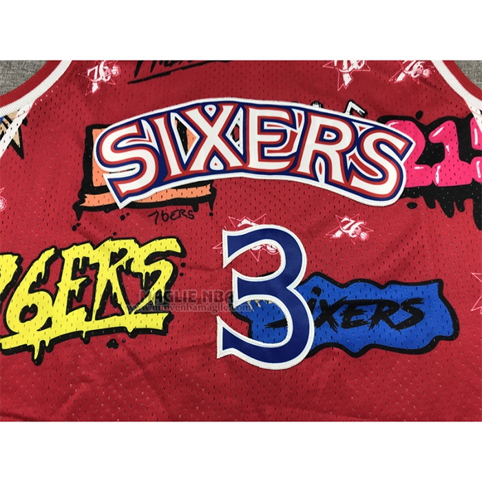 Maglia
 Allen Iverson NO 3 Philadelphia 76ers Mitchell & Ness Slap Sticker 1996-97 Rosso
